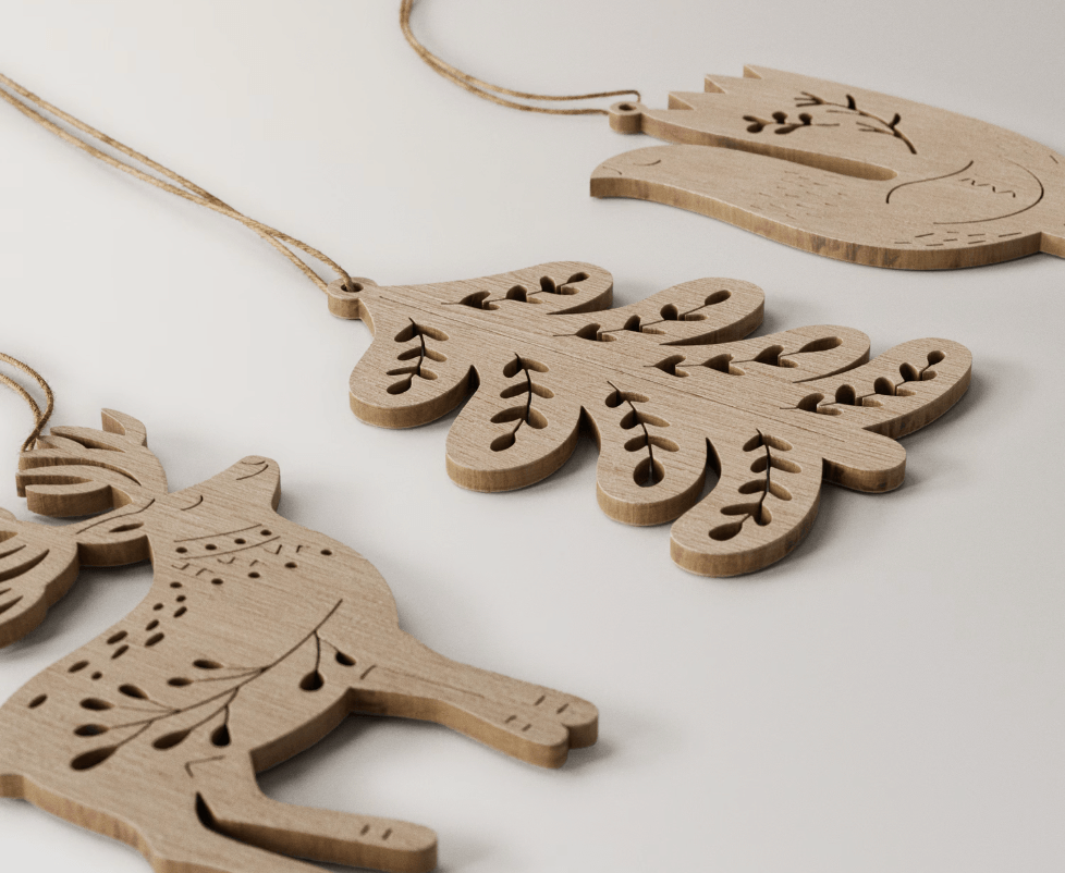 Set of 9 wooden tree decorations from Mango