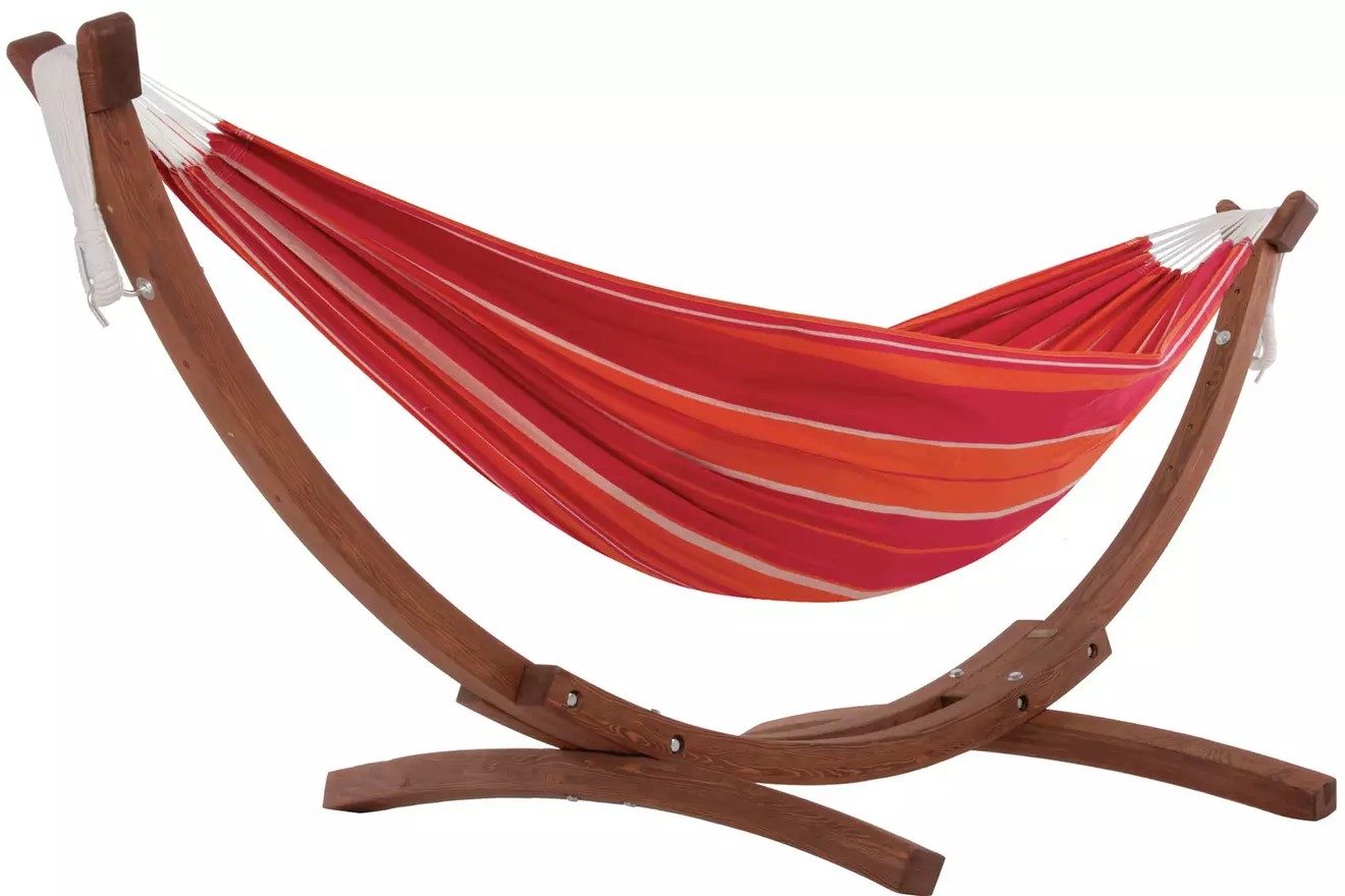 Vivere Mimosa Hammock with Wooden Stand on a white background