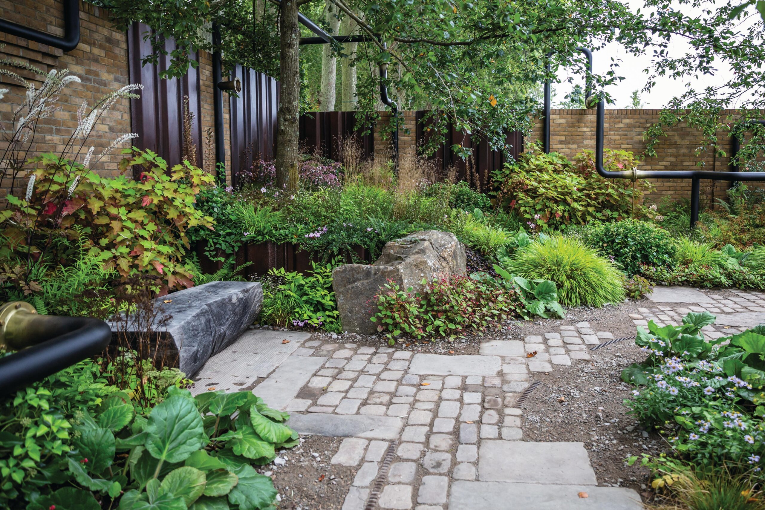 Steel piling and patchwork paving