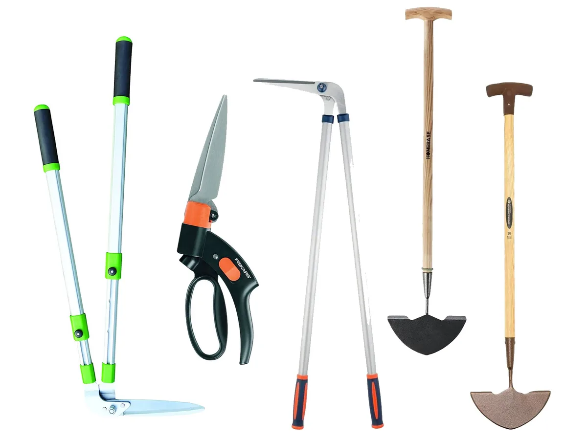 Compilation of lawn edging tools Compilation of lawn edging tools on a white background