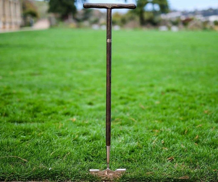 Vintage Ash Edging Tool on a lawn
