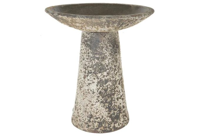 Ancient Stone Salt Glaze Bird Bath on a white background