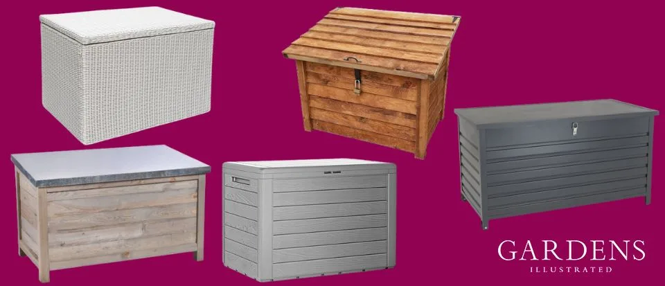 Outdoor storage boxes Outdoor storage boxes on a pink background