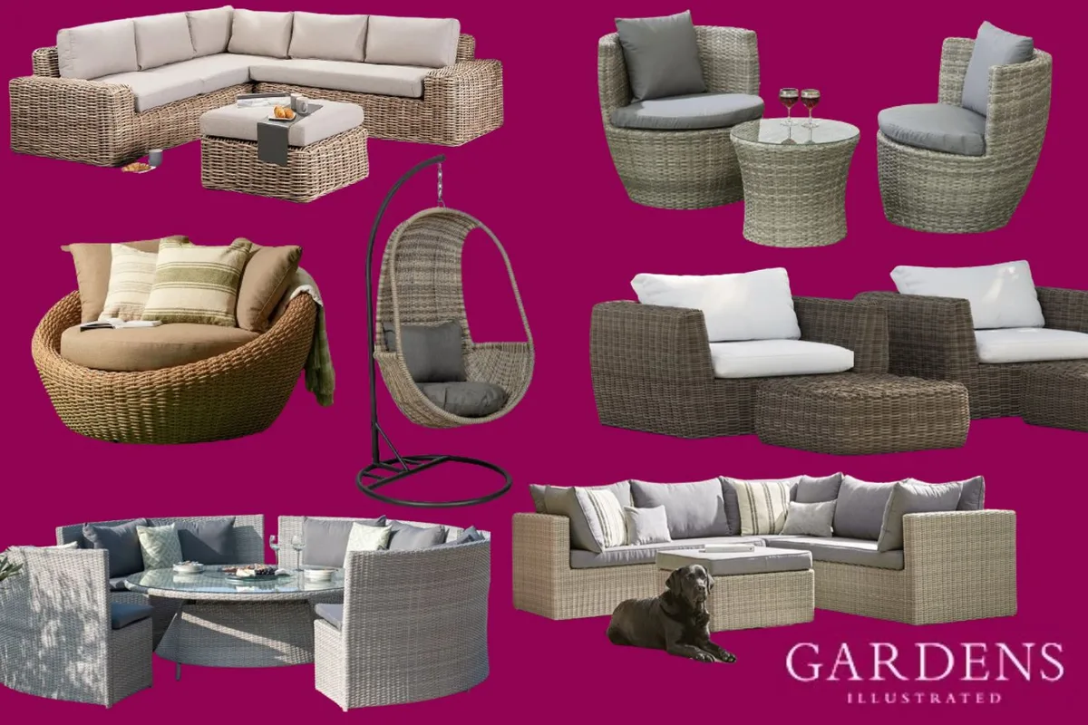 Rattan furniture Rattan furniture on a pink background