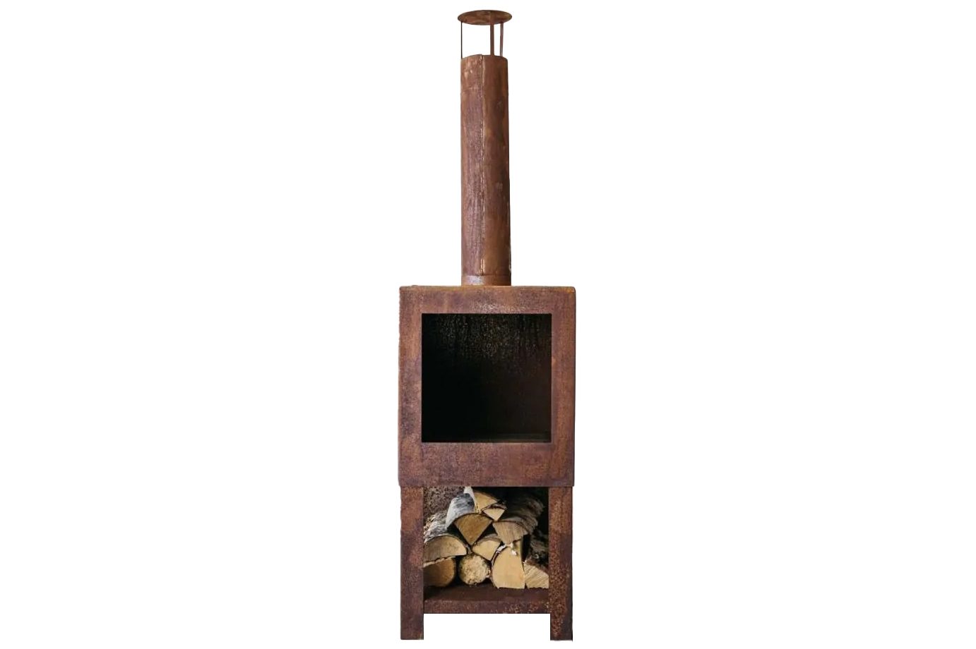 Graham & Green Oxidised rust log burner on a white background