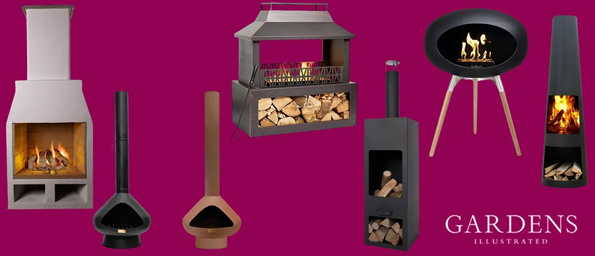 A selection of outdoor fireplaces A selection of outdoor fireplaces on a pink background