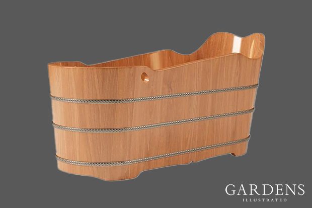 Japanese Oak Wood Soaking Bath on a grey background