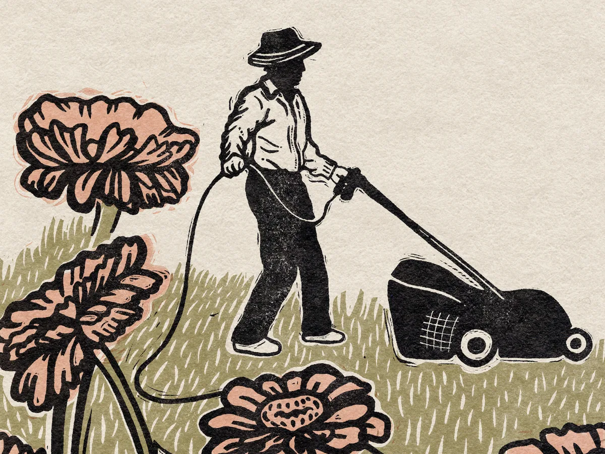 The gender stereotypes in gardening still exist An illustration of a man mowing and a woman pruning flowers