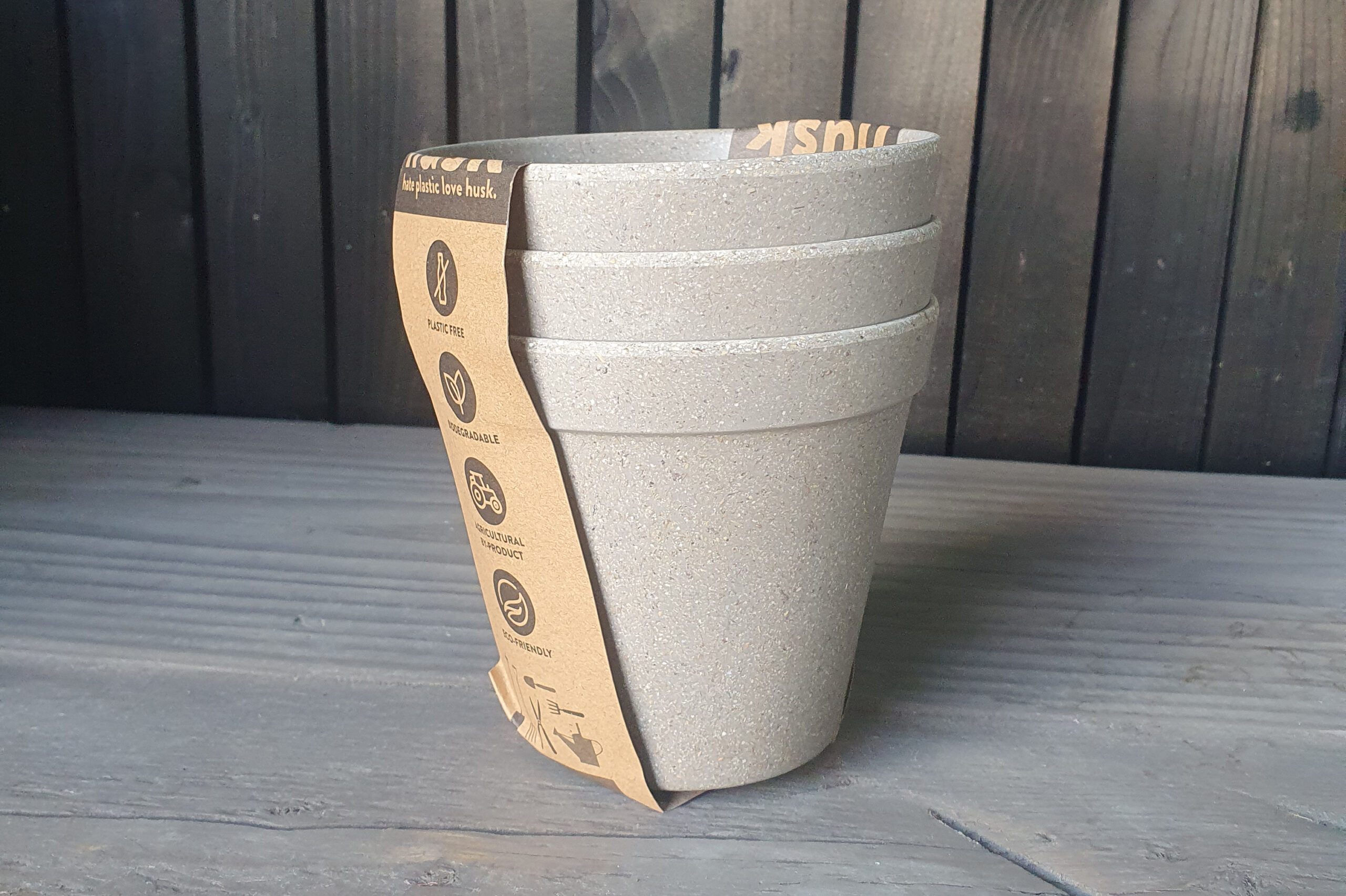 Mini Bamboo Coffee Husk Plant Pots on a wooden table