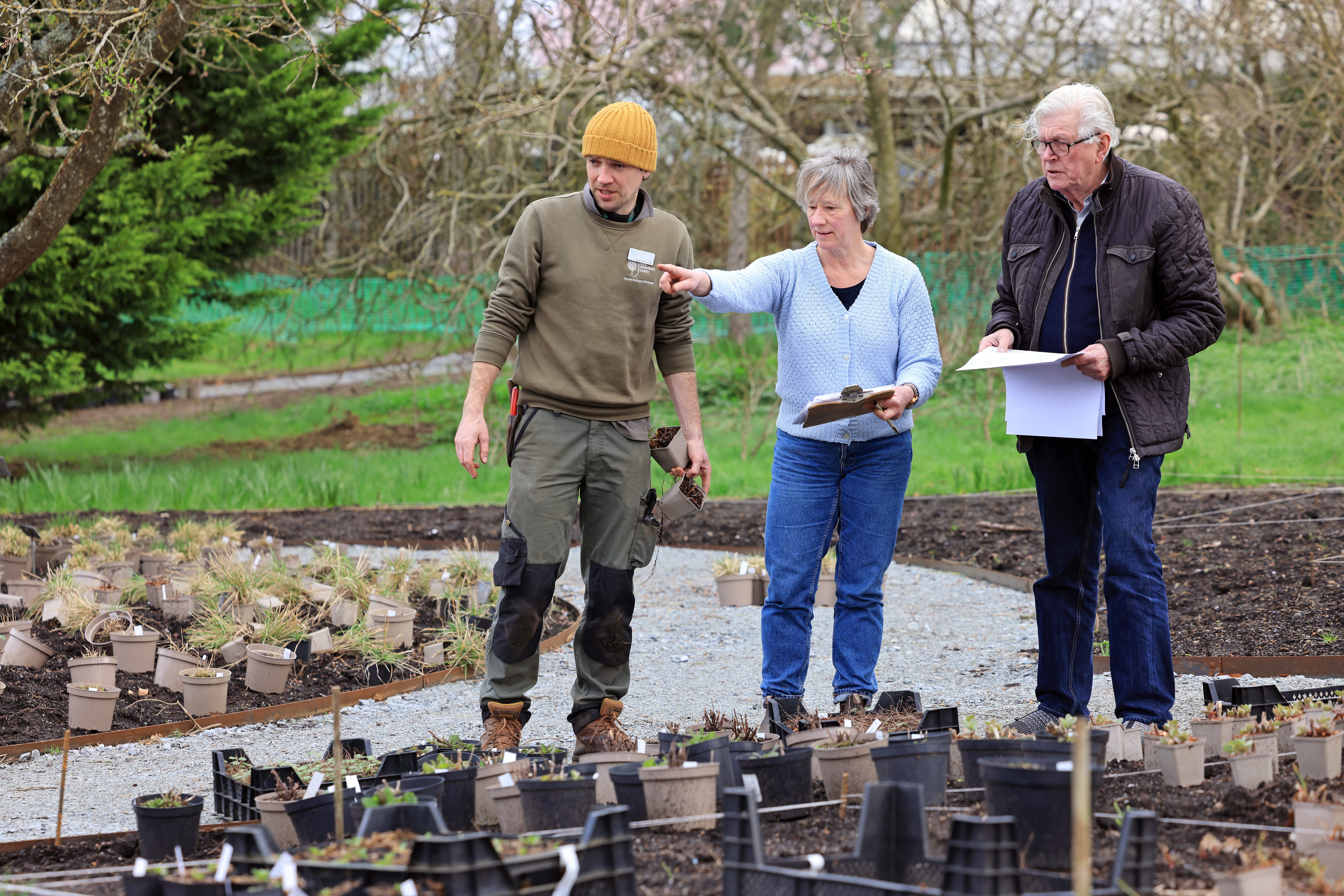 Piet Oudolf with the RHS Wisley team working on the Glasshouse borders