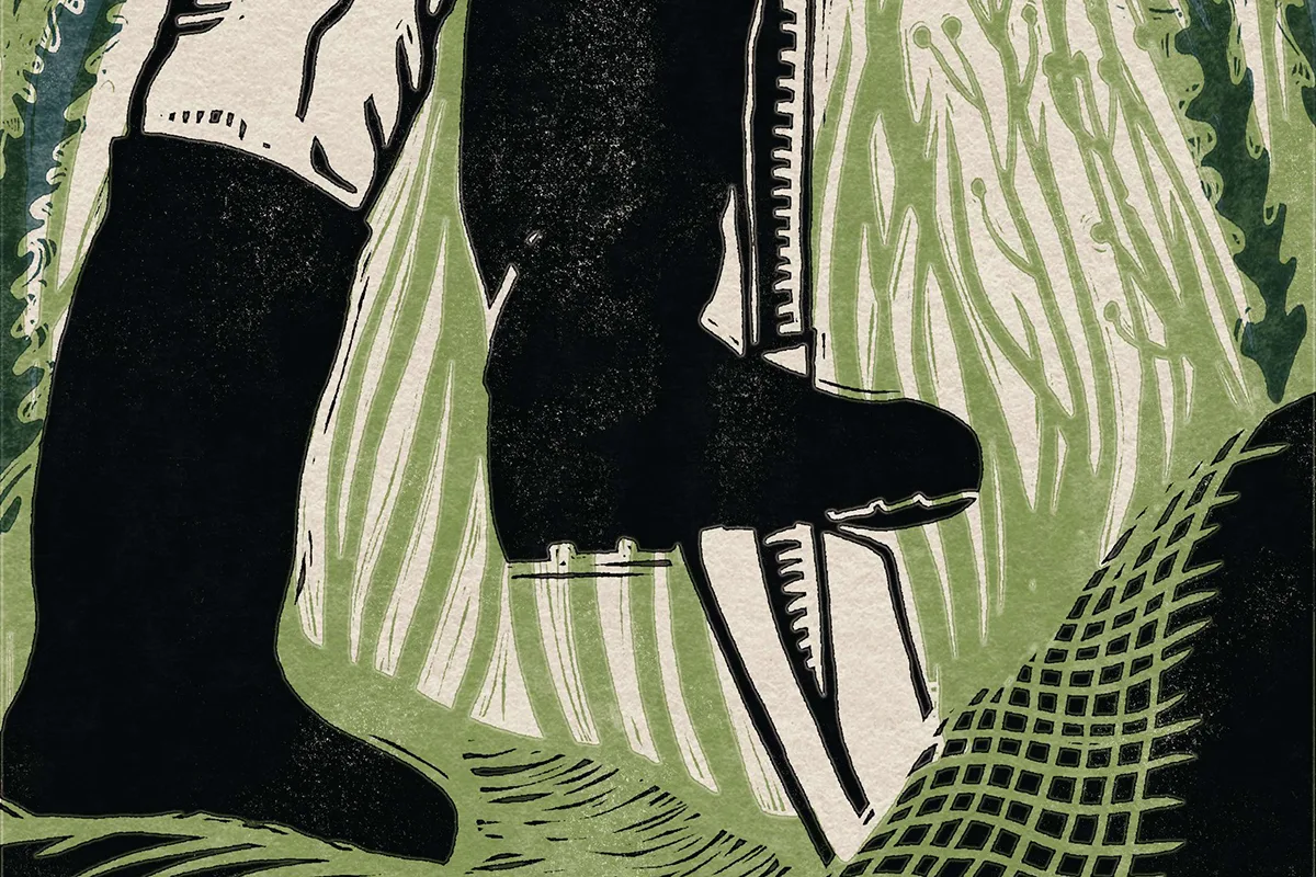 An illustration of a gardener digging An illustration of a gardener digging