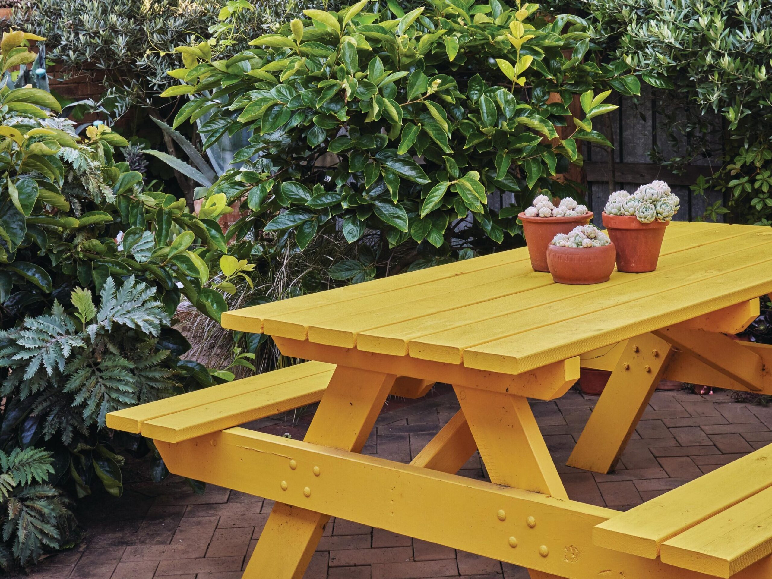 Yellow garden bench