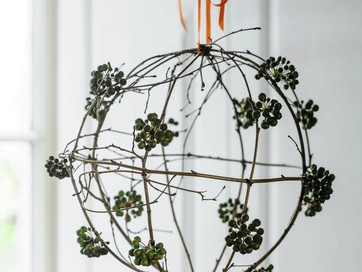 Hazel ball with ivy berries. Photo by Jason Ingram Natural Christmas decorations