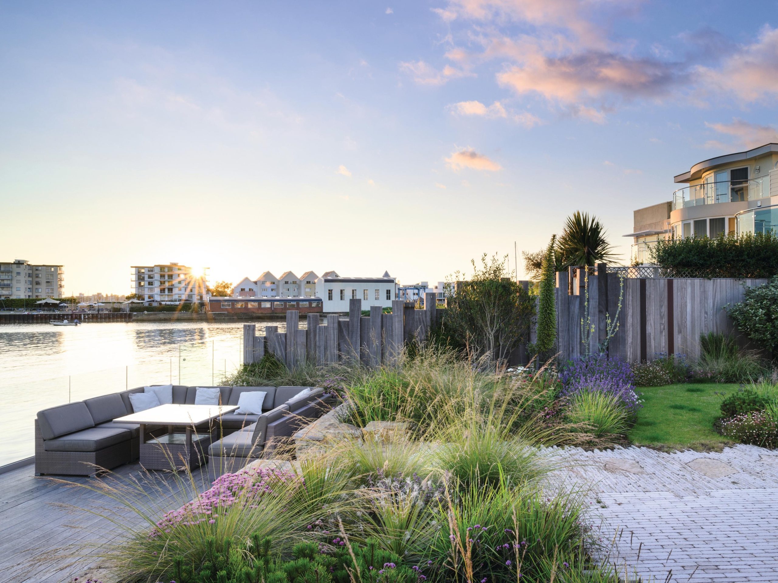 Houses and gardens by harbour