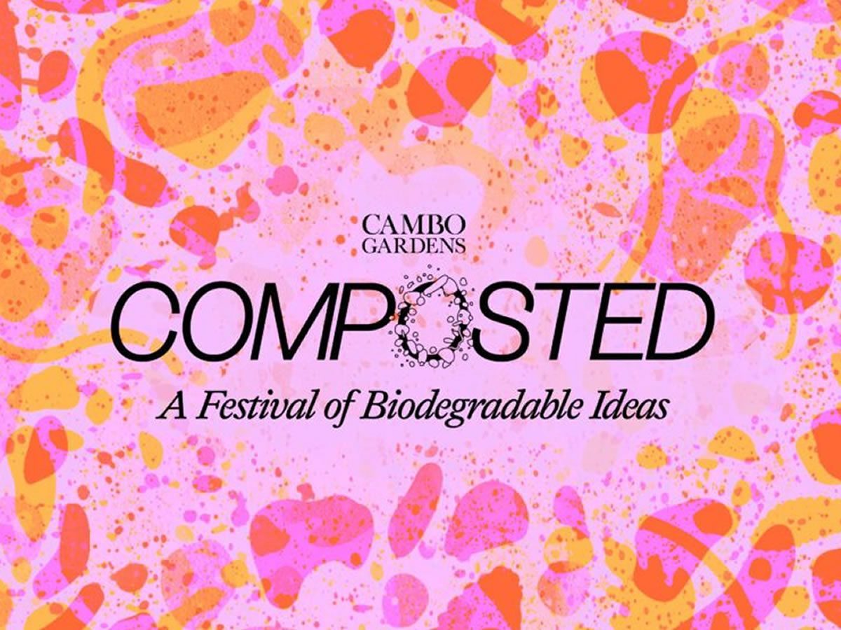 Marketing artwork for Composted Festival on a pink and orange background