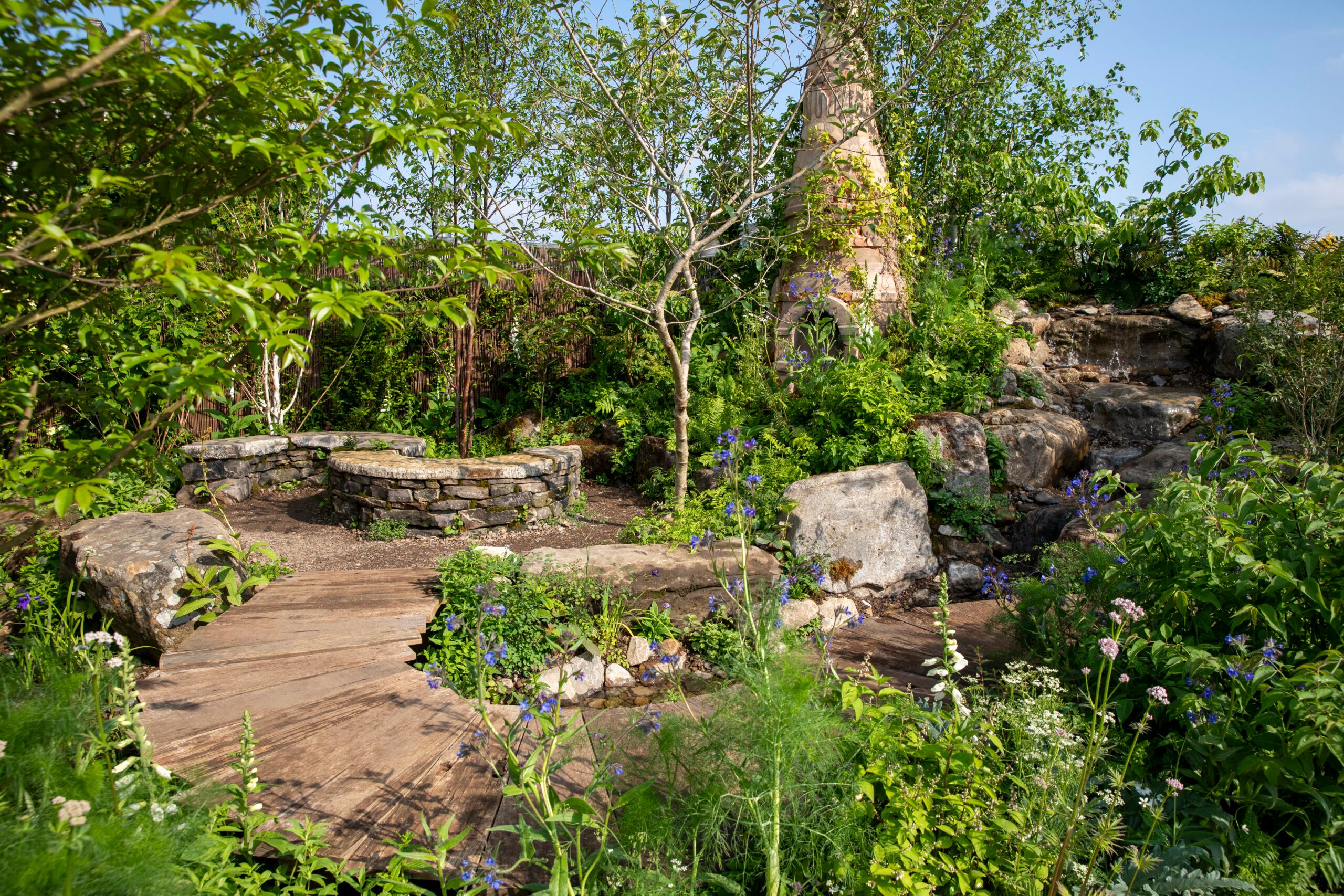 Burma Skincare Initiative Spirit of Partnership Garden at RHS Chelsea Flower Show 2024. Designed by Helen Olney. Sponsored by Burma Skincare Initiative, Sanofi, British Dermatological Nursing Group, No.7 Beauty Company and Almirall.
